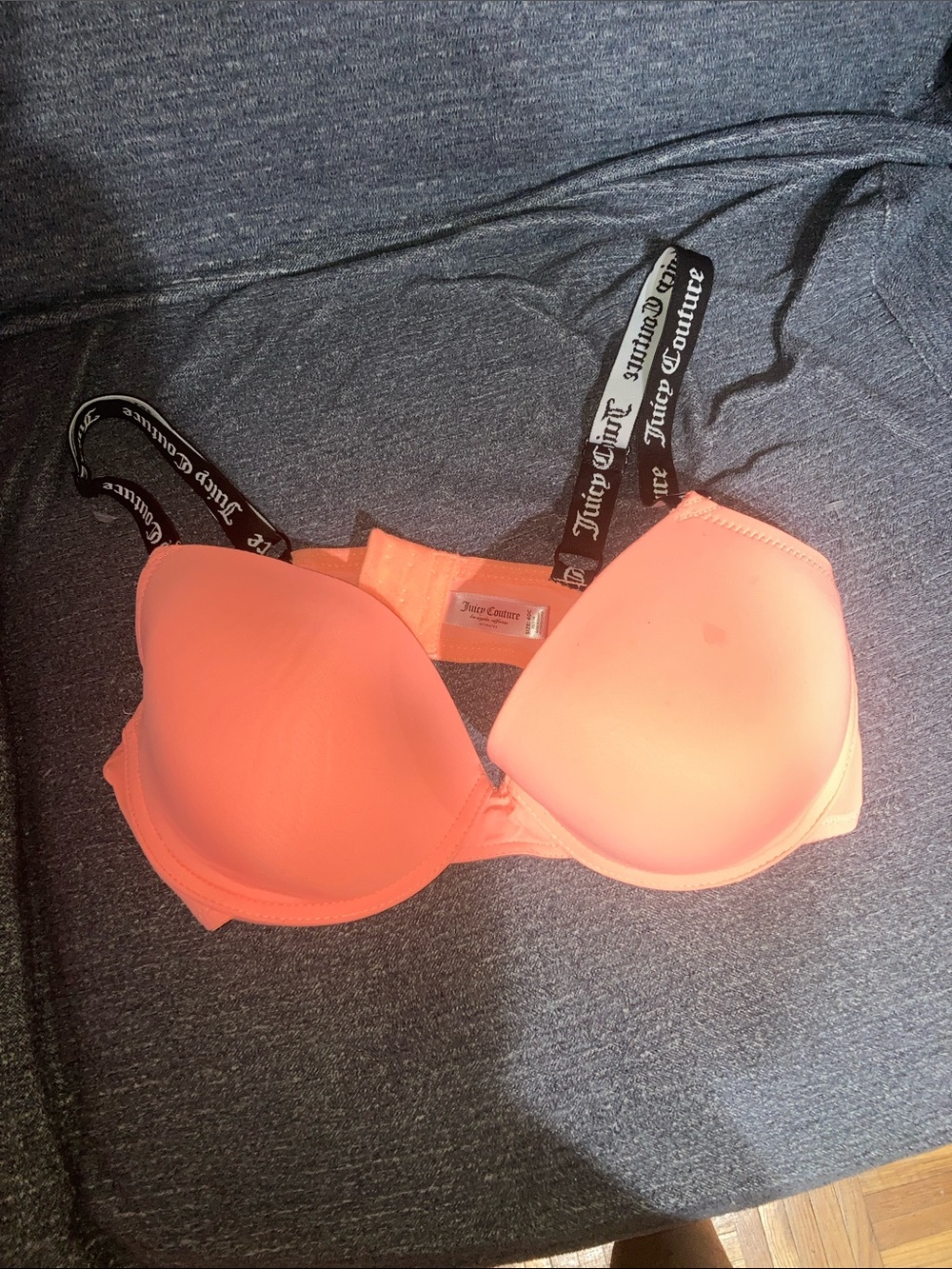 Juicy Couture Neon Coral Push-Up Bra with Black Logo Straps
